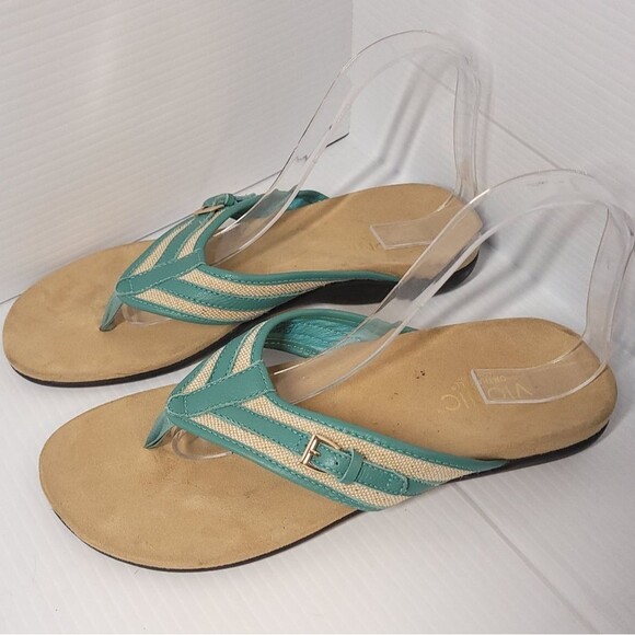 Vionic Marisa Orthotic Gold Buckles Teal w Gold Shimmer Sandals Flip Flops 9 - Picture 4 of 10